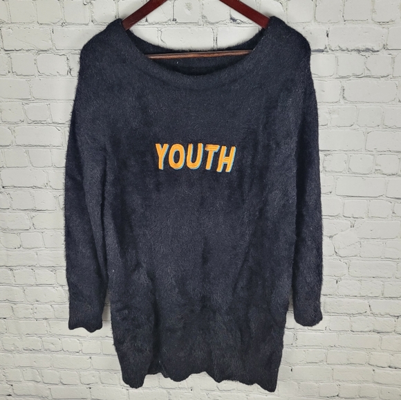 CABBEEN | "Youth" long sleeve scoop neck long faux fur box oversize knit sweater - Picture 1 of 7